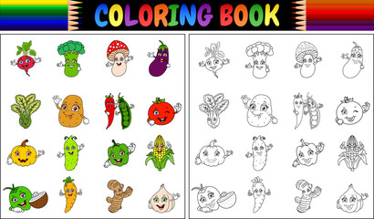 Fototapeta premium Coloring book with cute cartoon vegetables