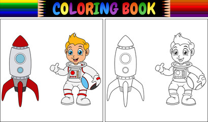 Coloring book with astronaut kid and rocket ship © dreamblack46