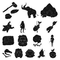 Life in the Stone Age black icons in set collection for design. Ancient people vector symbol stock web illustration.