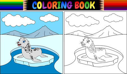 Coloring book with seal cartoon