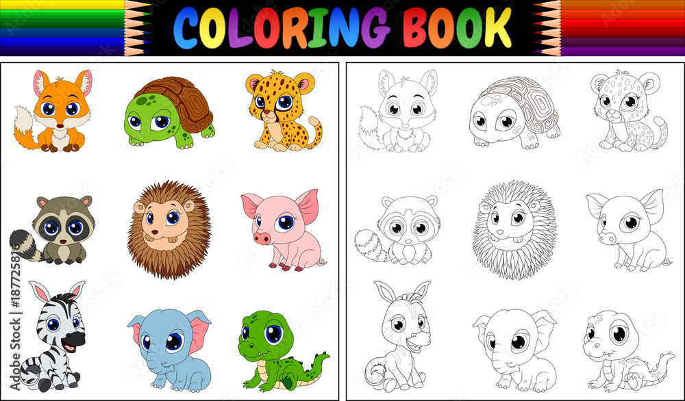 Poster coloring book with wild animals collection