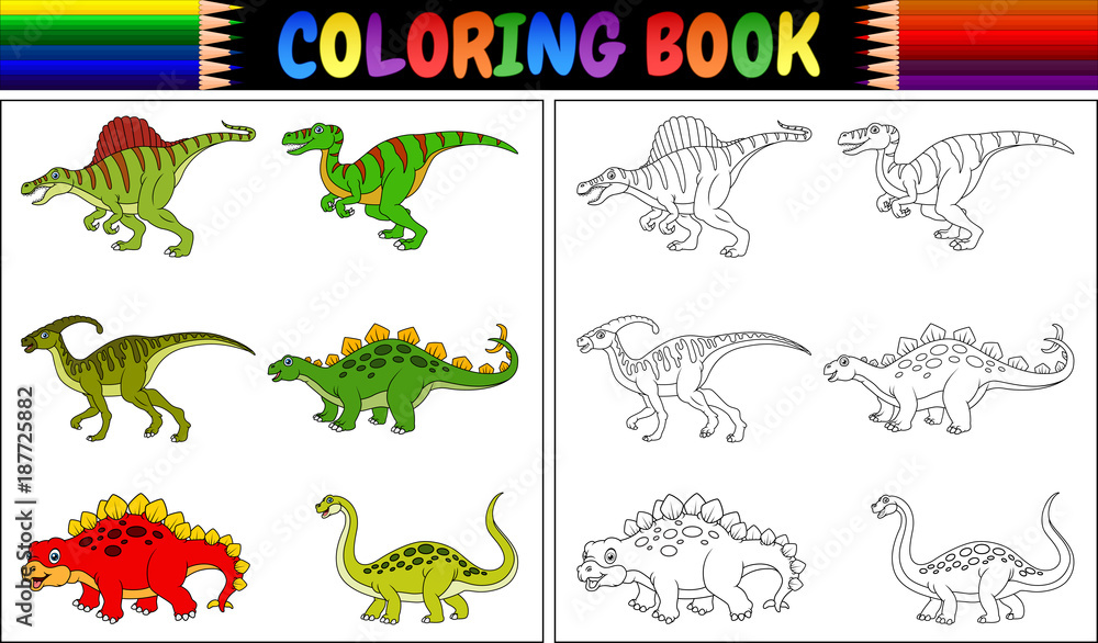 Wall mural coloring book with dinosaur cartoon collection