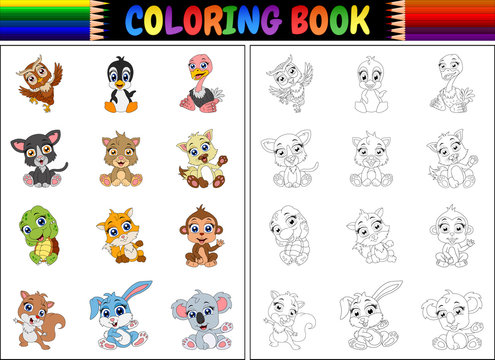 Coloring book with animals cartoon collection