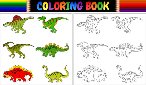 Coloring book with dinosaur cartoon collection