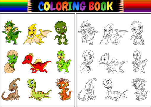 Coloring book with little dinosaur cartoon collection