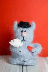 knitted toy Valentine's day holding heart