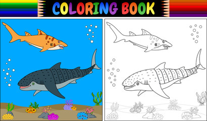 Coloring book two cartoon shark