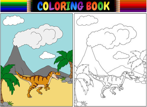 Coloring book with tyrannosaurus cartoon