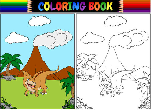 Coloring book with parasaurolophus cartoon