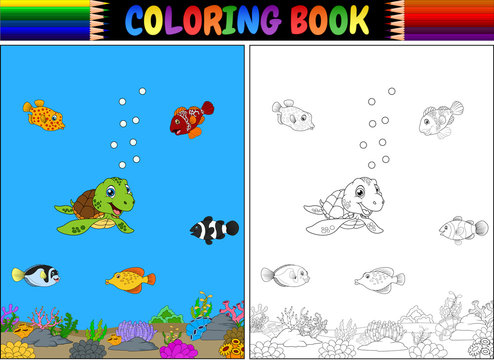 Coloring book with sea animals