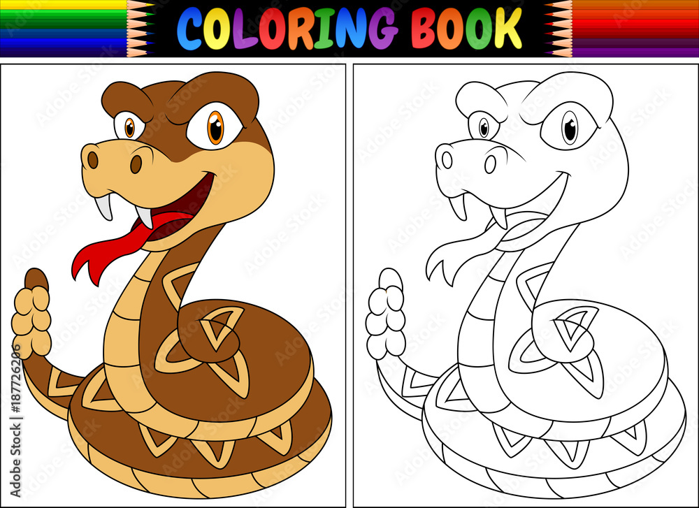 Wall mural coloring book with cartoon rattlesnake