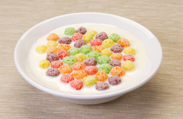 Milk with cereals balls crisp for breakfast 