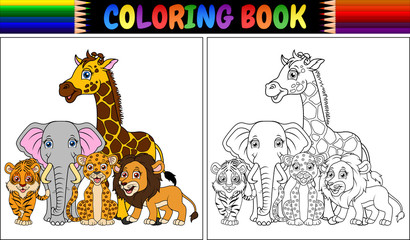 Coloring book with cute african animals