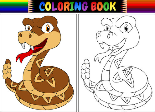 Coloring book with cartoon rattlesnake