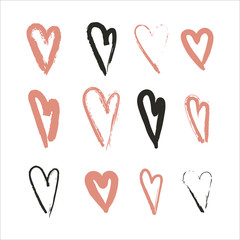 Hand drawn set of hearts. Design elements fot Valentine s day. Love doodle icons for greeting ot wedding cards - vector illustration