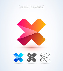 Vector abstract letter X logo design elements. Material design, flat, line art styles.
