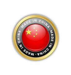 Made in China badge with Chinese flag in circular frame isolated on white background