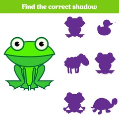 Shadow matching game for children. Find the right shadow. Activity for preschool kids. Animal pictures for kids