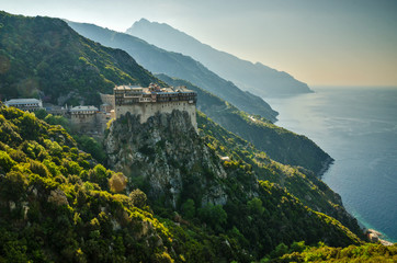 The monastery of Simonopetra in Mount Athos monastic republic, Greece - obrazy, fototapety, plakaty
