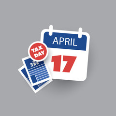 Tax Day Reminder Concept - Calendar Design Template - USA Tax Deadline, Due Date for Federal Income Tax Returns: 17th April 2018