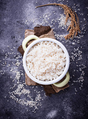 White boiled rice on pot 