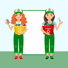 Girls learning recycle trash