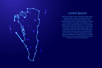 Map Gibraltar from the contours network blue, luminous space stars for banner, poster, greeting card, of vector illustration