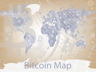 Vector bitcoin cryptocurrency map. Worldwide background with Chart diagram, graphic payments, money transfers financial concepts