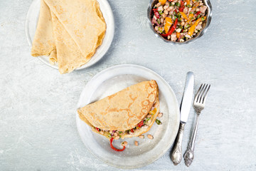 Buckwheat Pancake. Mexican Quesadilla.