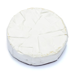 Round brie or camambert cheese on a white background