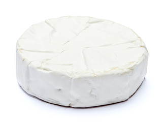 Round brie or camambert cheese on a white background