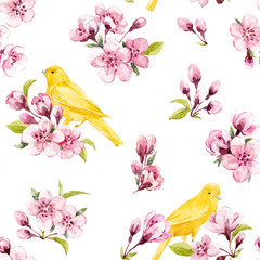 Watercolor spring floral vector pattern