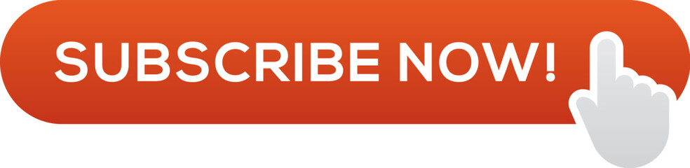 Red Subscribe Now Button with Gray Hand Cursor, Vector Image