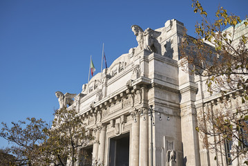 Milan, Italy - December 06, 2017 : View of Milan central station building