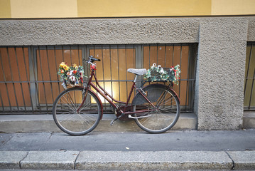Milan, Italy - December 05, 2017 : Bike parked in the street