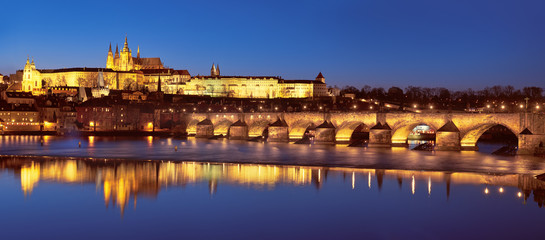 Prague at night, Charles Bridge and the Castle