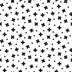 Seamless cross pattern in retro memphis style, fashion 80s - 90s. Abstract trendy background.