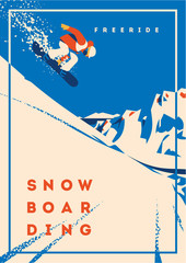 Freeride snowboarder in motion. Sport poster or emblem - obrazy, fototapety, plakaty