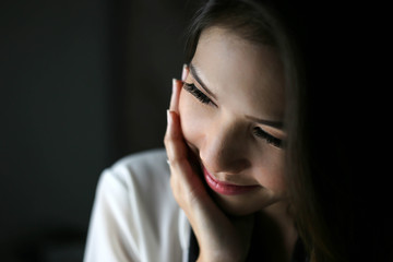 Closeup young beautiful woman face
