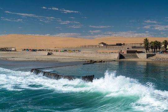 Walvis Bay ocean front (Walvisbaai, Walfischbucht, Walfischbai, Whale Bay), a harbor city on the Atlantic ocean coast of Namibia
