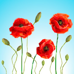 Vector background or card. Poppy and sammer day with blue sky