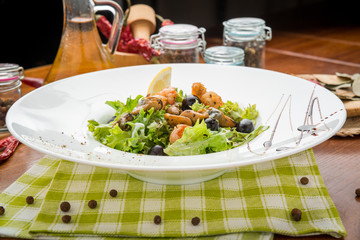 spicy prawn salad. Salad with seafood.