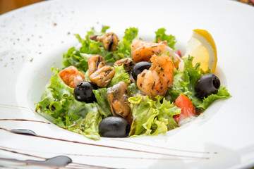 spicy prawn salad. Salad with seafood.