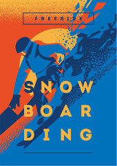Freeride snowboarder in motion. Sport poster or emblem