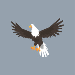 North American Bald Eagle character, feathered symbol of freedom and independence vector illustration