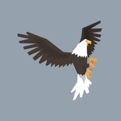 North American Bald Eagle character with outstretched wings, symbol of freedom and independence vector illustration