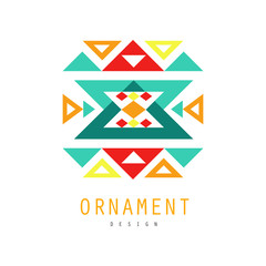 Ornament logo template, colorful ornate pattern with geometric shapes vector Illustration