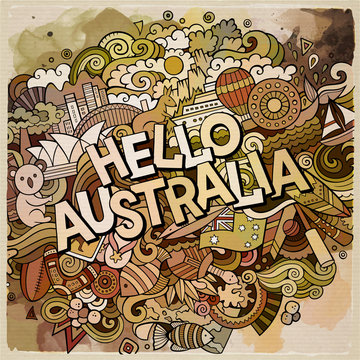 Hello Australia hand lettering and doodles elements