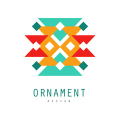 Obraz premium Ornament logo design, colorful template for label, badge, ornate pattern with geometric shapes vector Illustration