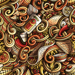Cartoon mexican food doodles seamless pattern